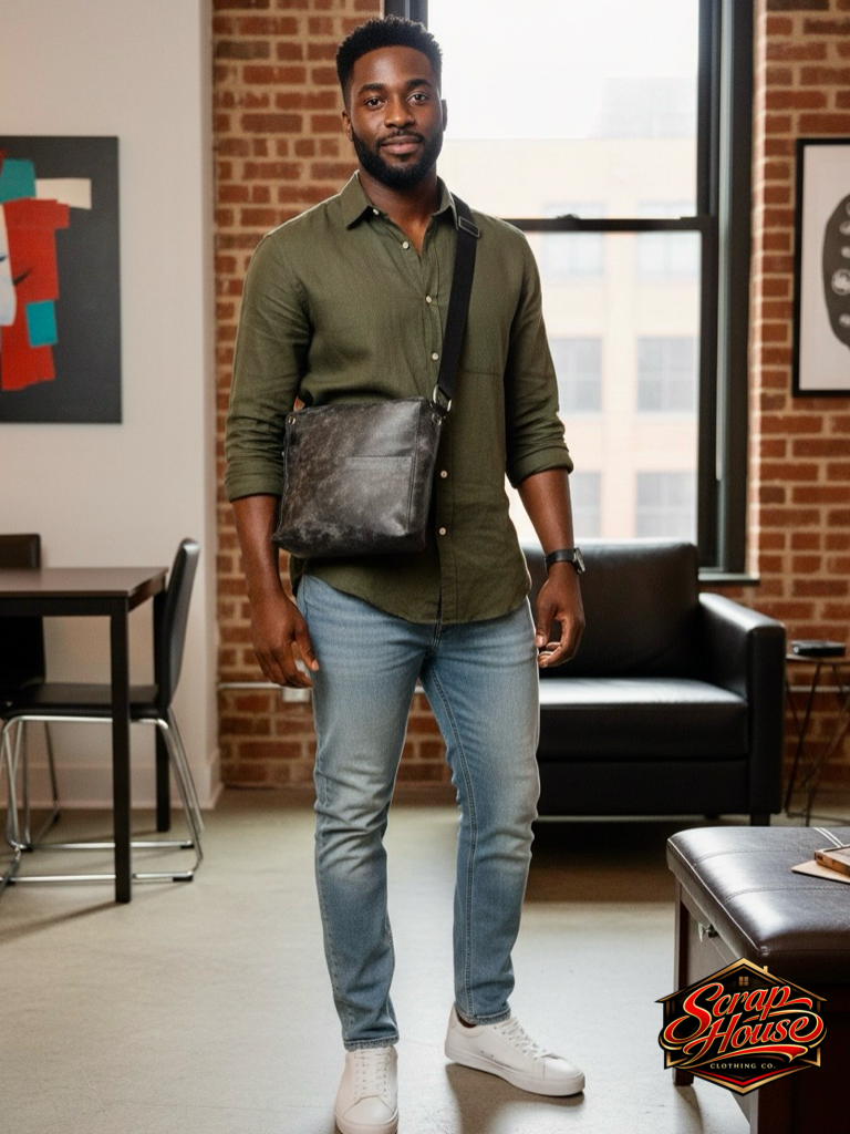 Distressed Black Crossbody Bag