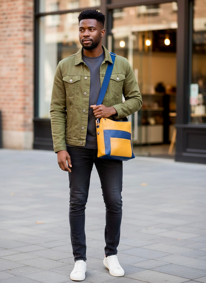 Navy and Blonde Crossbody Bag